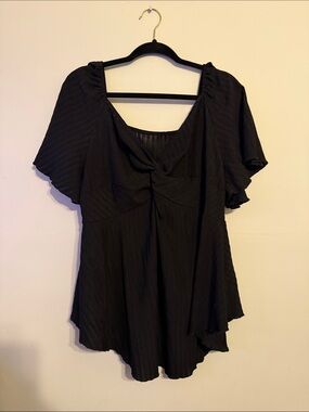 SHEIN Black Twist-Front Flutter Sleeve Blouse